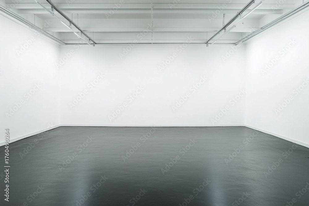 Obraz premium Photo blank white empty room contemporary gallery. Modern open space expo. Horizontal mockup of white gallery. 3d Render