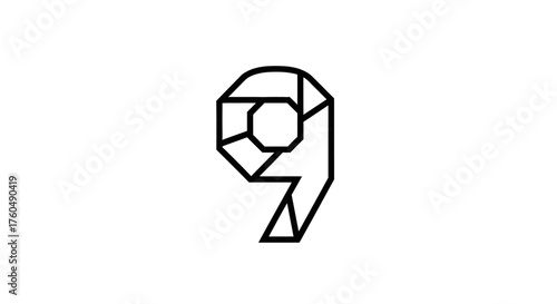 Geometric nine design abstract polygonal number nine illustration on white background