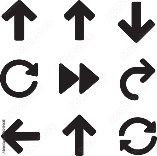 Arrow Icons Set Vector – Up Down Left, Refresh Rotate Reload, Fast Forward Navigation Glyphs