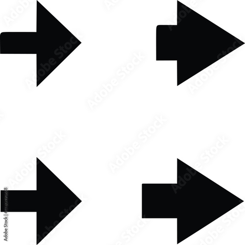 Right Arrow Icons Set – Bold Forward Navigation Vector Symbols, Black Glyphs on White