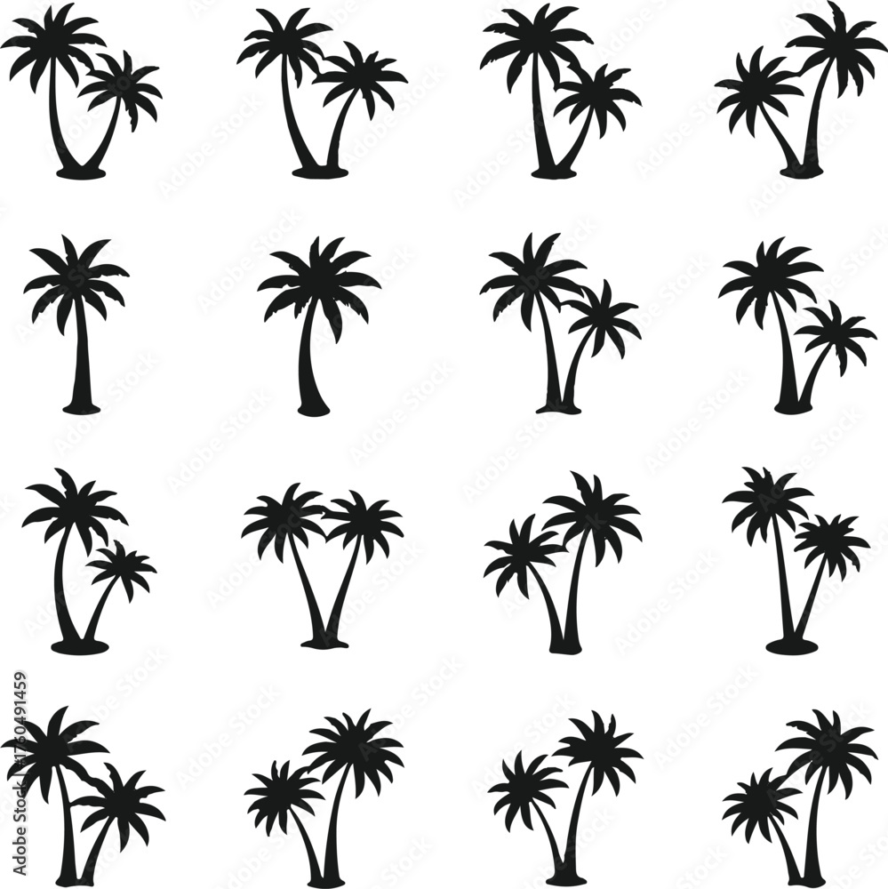 Fototapeta premium Stock image websites often categorize this as a set of palm trees vector silhouette for a tropical beach summer design with a leaf pattern or coconut tree illustration