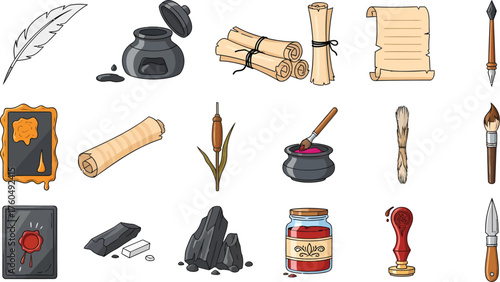 Ancient Writing Tools and Supplies Collection
