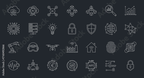 Icon set for design material and graphic resource UI and UX such as travelling, music, business etc.