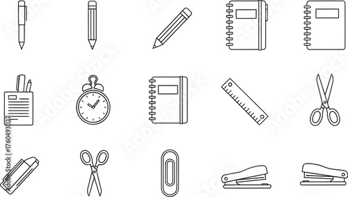 Collection of School and Office Stationery Supplies Icons