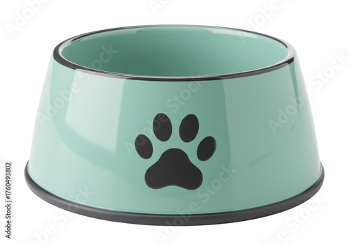 Isolated pet bowl for dog or cat food, dish for animals, pale-green, modern shape