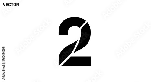 Geometric vector illustration of the number two, presented in minimalist black and white aesthetics