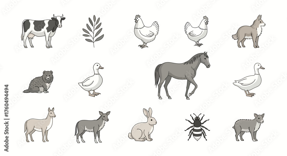 Fototapeta premium Icon set for design material and graphic resource UI and UX such as travelling, music, business etc.