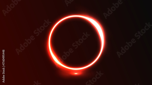 Glowing redneon circle on dark background, futuristic light frame design.