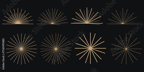 Sun star rays, burst. Radial circle radiation lines. Circulars lines beams. Spokes with radiating stripes grid. Vector graphic. Abstract illusion geometric pattern