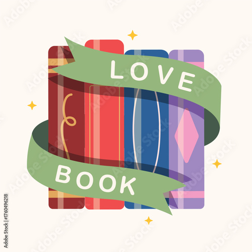 Stack of books with ribbon, gift, books standing vector. 