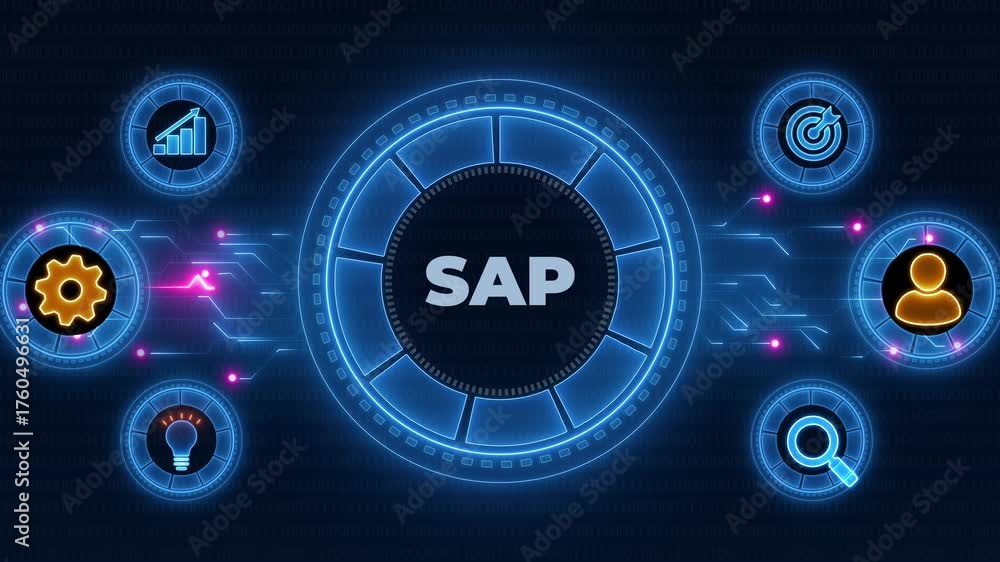 Sap System Animation SAP System Software Automation concept . Neon line Animated circuit ...