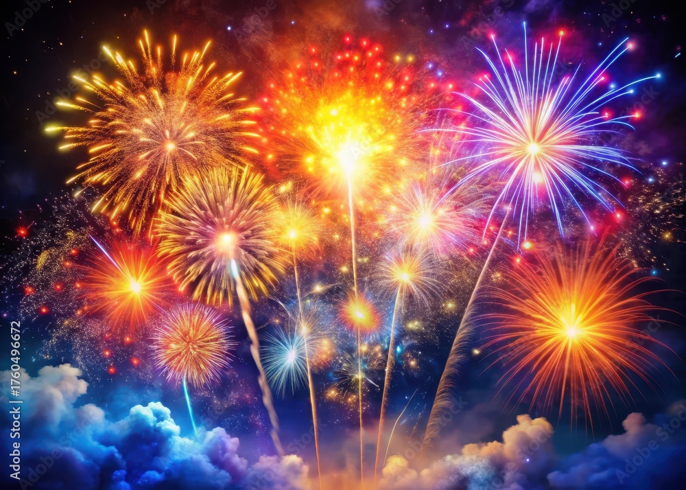 Fototapeta premium Colorful Firework Exploding in Sky
