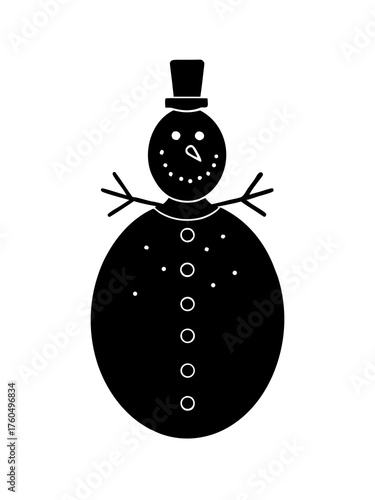 Vector silhouette illustration of a merry snowman with top hat and buttons winter holiday icon
