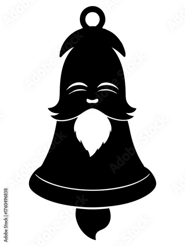Vector silhouette illustration of a christmas bell shaped like santa claus with beard and face