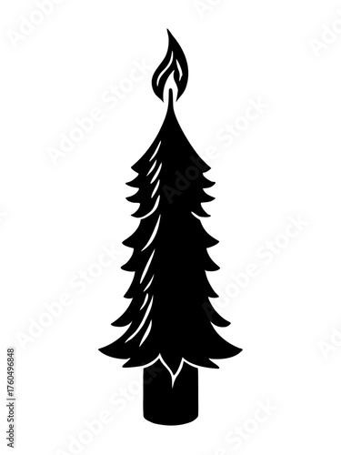 Silhouette vector illustration combining christmas tree and candle flame icon