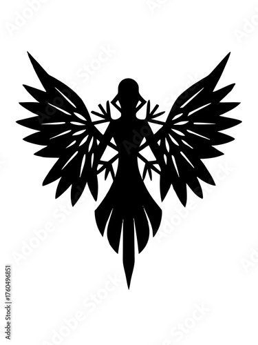 Elegant silhouette snowflake angel wings vector illustration scalable icon for festive designs