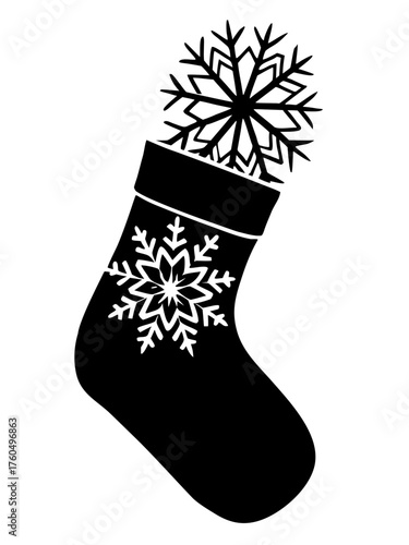 Festive christmas stocking silhouette with snowflake pattern vector illustration scalable graphic