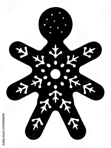 Festive gingerbread man silhouette vector illustration with snowflake details for holiday designs