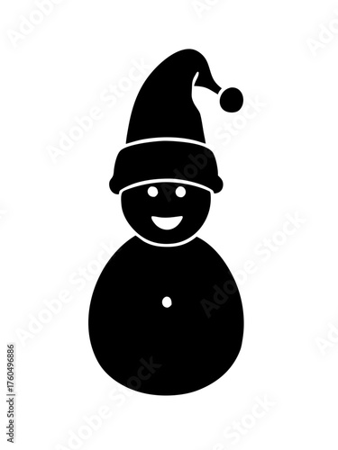 Silhouette of a cheerful snowman wearing a santa hat vector illustration for winter holidays