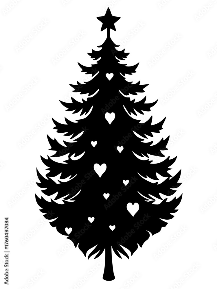 Obraz premium Elegant silhouette christmas tree vector illustration with heart ornaments scalable festive design