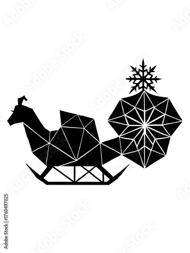 Abstract geometric sleigh and snowflake silhouette vector illustration scalable christmas holiday design