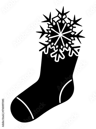Silhouette christmas stocking with snowflake decoration vector illustration scalable icon