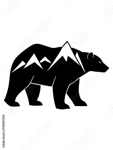 Polar bear silhouette fused with majestic mountain landscape vector illustration