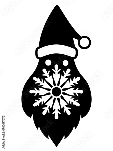 Vector silhouette illustration of santa claus face with snowflake beard and hat for christmas holidays