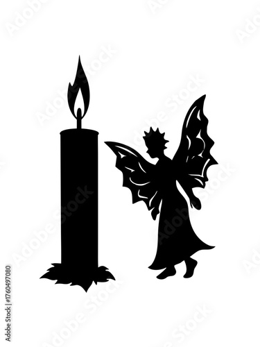 Peaceful angel silhouette beside a burning candle vector illustration for serene concepts