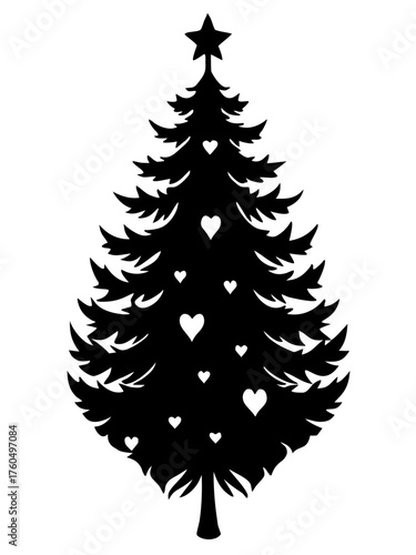 Elegant silhouette christmas tree vector illustration with heart ornaments scalable festive design