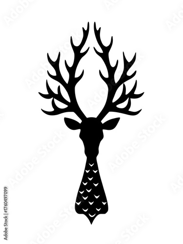 Elegant reindeer silhouette with festive antlers vector illustration for christmas and winter designs