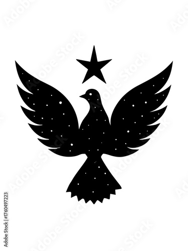 Vector silhouette of dove forming from star symbolizing peace hope and unity illustration