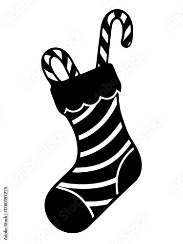 Christmas stocking with candy cane silhouette scalable vector illustration for festive design