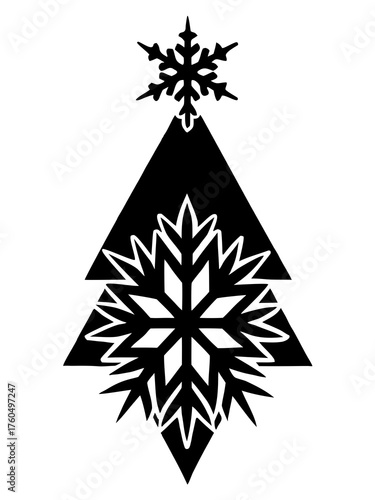 Abstract christmas tree snowflake silhouette vector graphic ideal for winter holiday designs