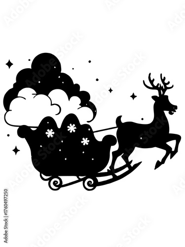 Silhouette santa sleigh and reindeer illustration vector christmas holiday icon scalable eps