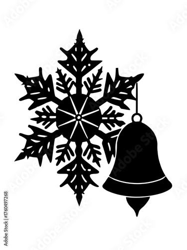 Festive silhouette combining snowflake and bell for christmas and winter season vector illustration