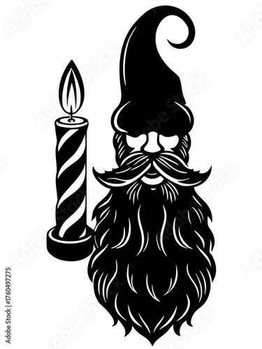 Creative silhouette merging candle flame with santa claus beard and hat vector illustration