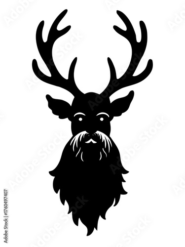 Silhouette illustration of a stag with santa claus beard festive christmas character