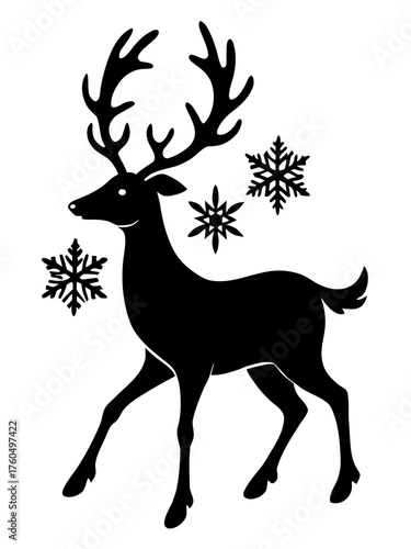 Elegant silhouette of a reindeer with flowing snowflake trail vector illustration