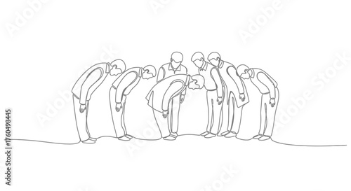 Minimalist Line Art Depicting a Group Bowing in Unison a Symbol of Respect and Gratitude