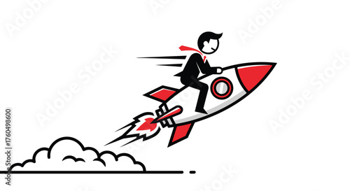 A businessman riding a rocket to success, perfect for modern startups and innovative marketing strategies