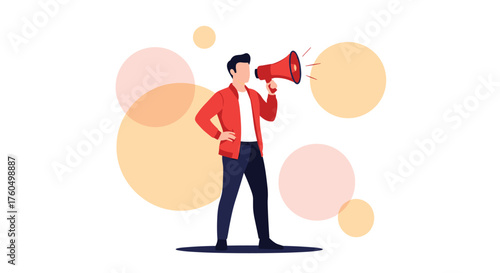 Dynamic leader making important announcement through megaphone, perfect for marketing campaigns or social change initiatives with modern style