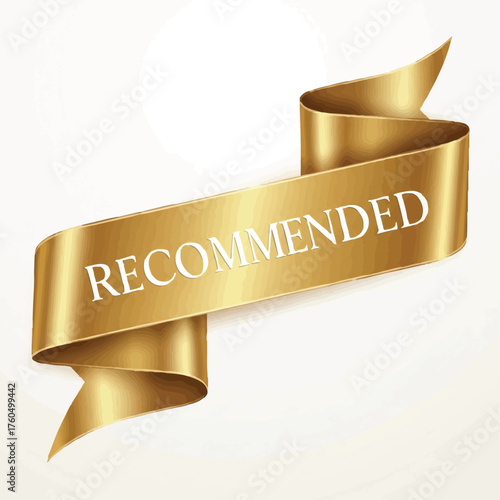 A luxurious golden ribbon banner prominently displays the word 'RECOMMENDED', symbolizing quality, excellence, and top-tier endorsement for premium products or services.