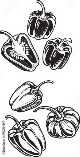 Isolated Trio of Scotch Bonnet Peppers in Monochrome