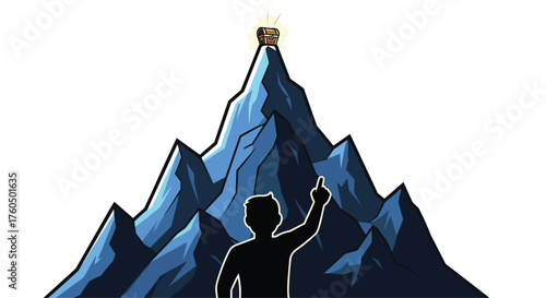 Dare to Dream Big Achieve Your Goals Inspiration with Treasure Chest on Mountain Peak Success Concept Personal Growth and Motivation Illustration