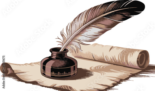 Writing Quill and Ink Isolated Studio Shot