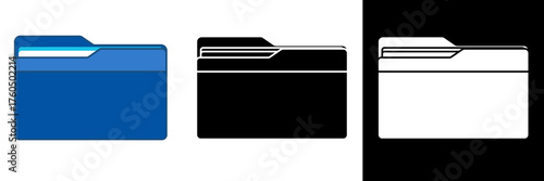 Flat vector icons showing a document folder in different color variations, representing file management and digital storage. Good for UI UX design, file organization systems, data management apps, etc