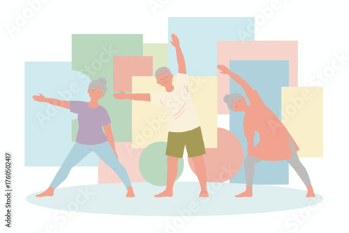Happy seniors enjoy gentle stretching promoting health and an active lifestyle