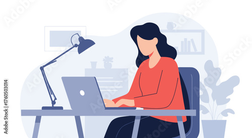 Professional woman typing on a laptop illustration
