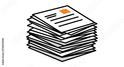 Office paperwork overload with stack of documents, perfect for illustrating deadlines, compliance, and administrative tasks with a modern minimalist style